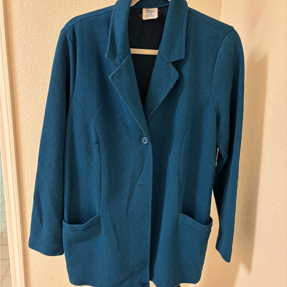 Teal Textured Knit Blazer Jacket w/ Pockets – Made in Canada – Women’s M/L